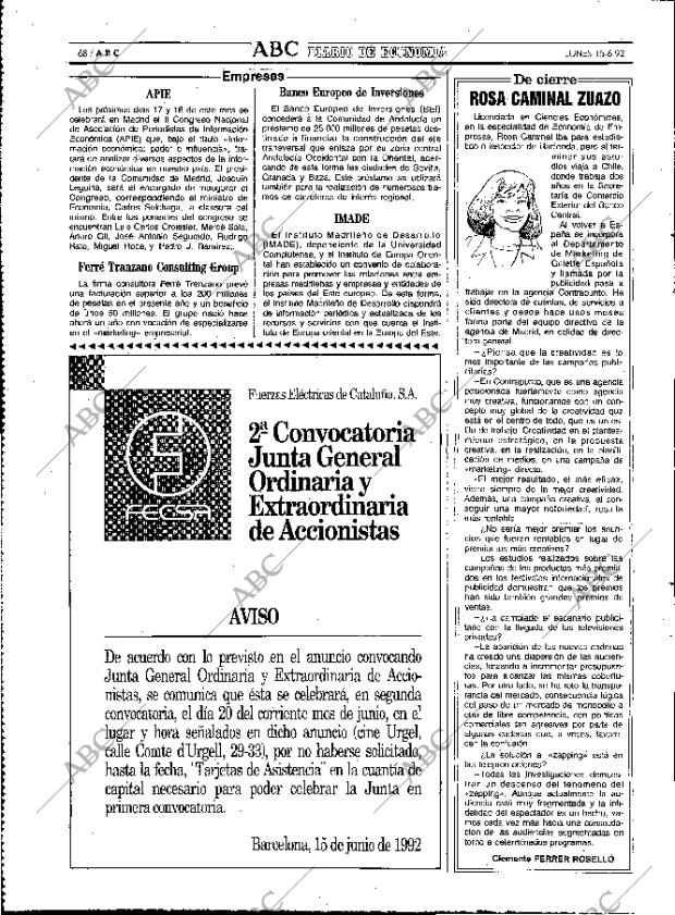 ABC MADRID 15-06-1992 página 68