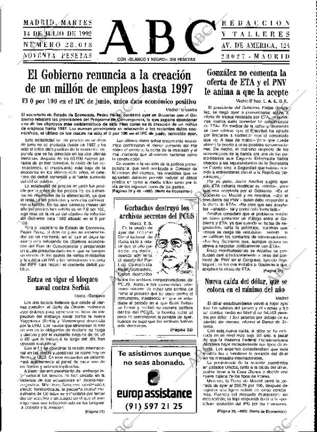ABC MADRID 14-07-1992 página 15