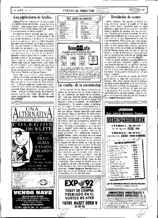 ABC SEVILLA 23-07-1992 página 14