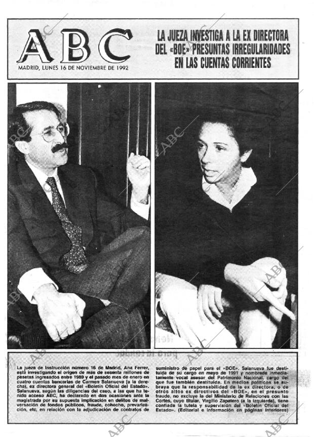 ABC MADRID 16-11-1992 página 1