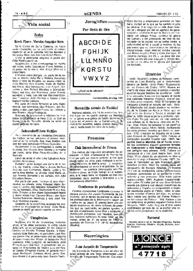 ABC MADRID 27-11-1992 página 74