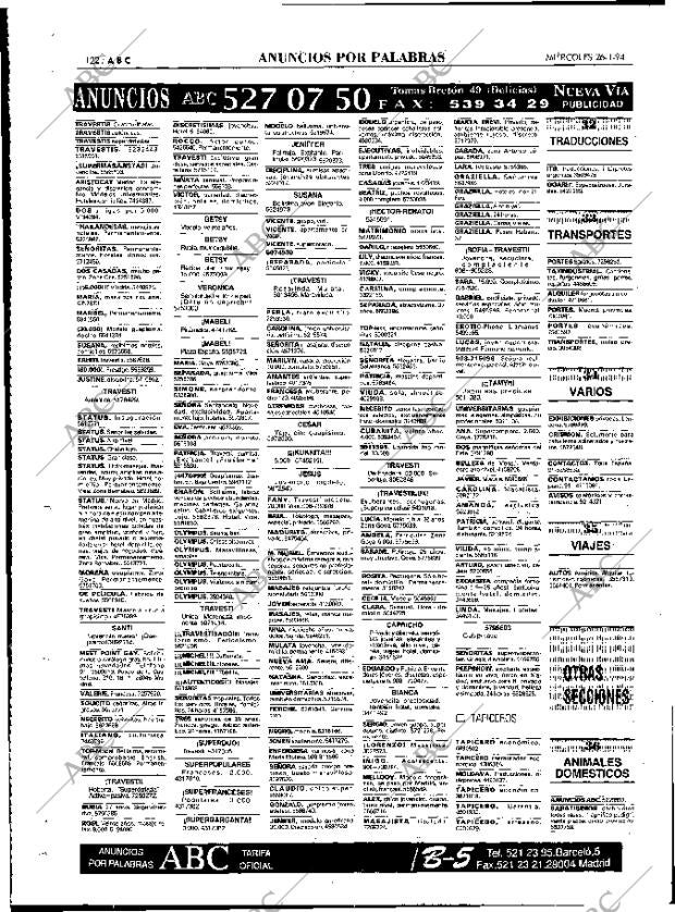 Periodico Abc Madrid 26 01 1994 Portada Archivo Abc