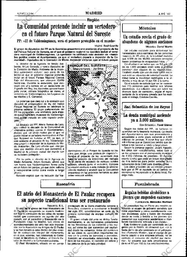 Periodico Abc Madrid 03 02 1994 Portada Archivo Abc