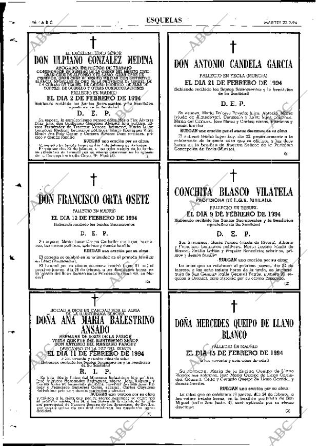 ABC MADRID 22-02-1994 página 96