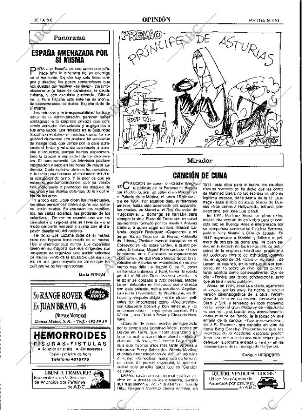 ABC MADRID 26-04-1994 página 20