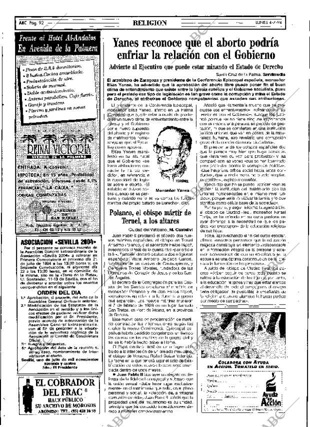 ABC SEVILLA 04-07-1994 página 92