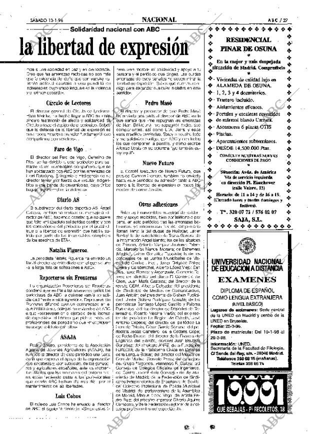 ABC MADRID 13-01-1996 página 27
