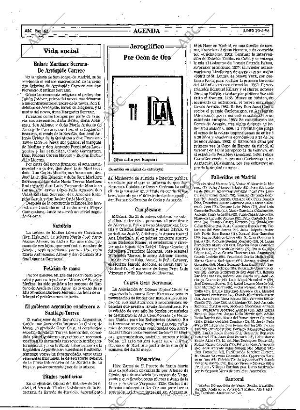 ABC MADRID 20-05-1996 página 62