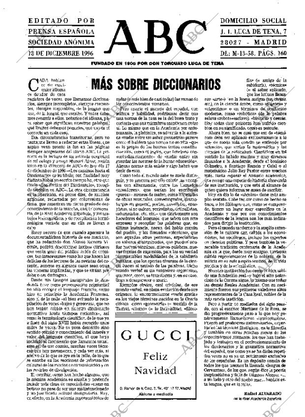 Periodico Abc Madrid 18 12 1996 Portada Archivo Abc