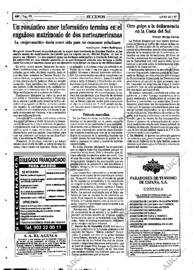 ABC MADRID 20-01-1997 página 92