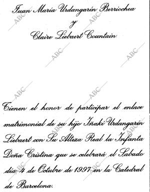 Invitaciones de boda de Iñaki Urdangarín y Cristina de Borbón