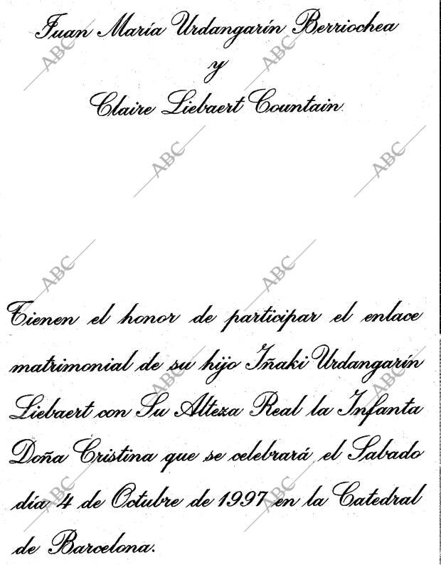 Invitaciones de boda de Iñaki Urdangarín y Cristina de Borbón