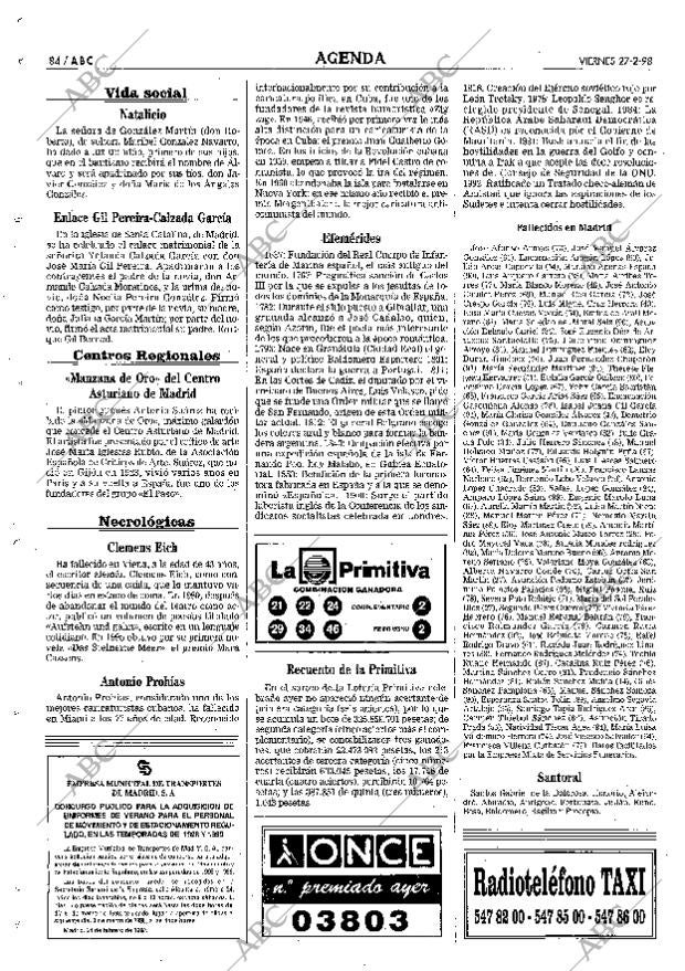 ABC MADRID 27-02-1998 página 84