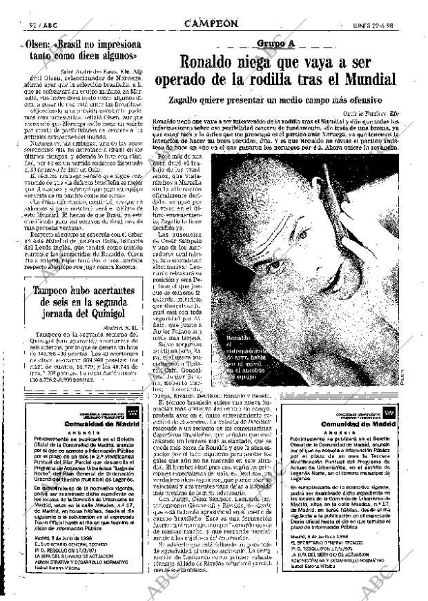 ABC MADRID 22-06-1998 página 92