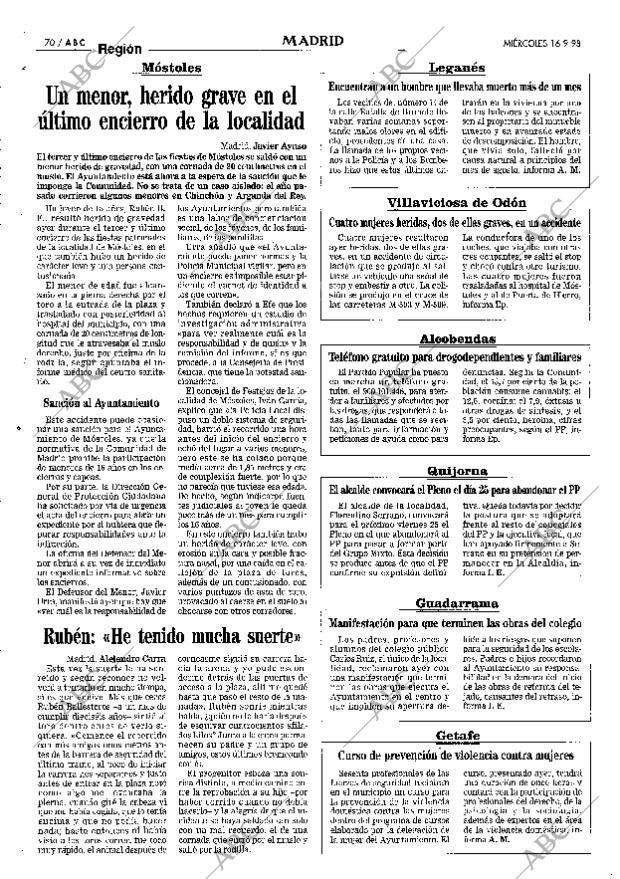Periodico Abc Madrid 16 09 1998 Portada Archivo Abc