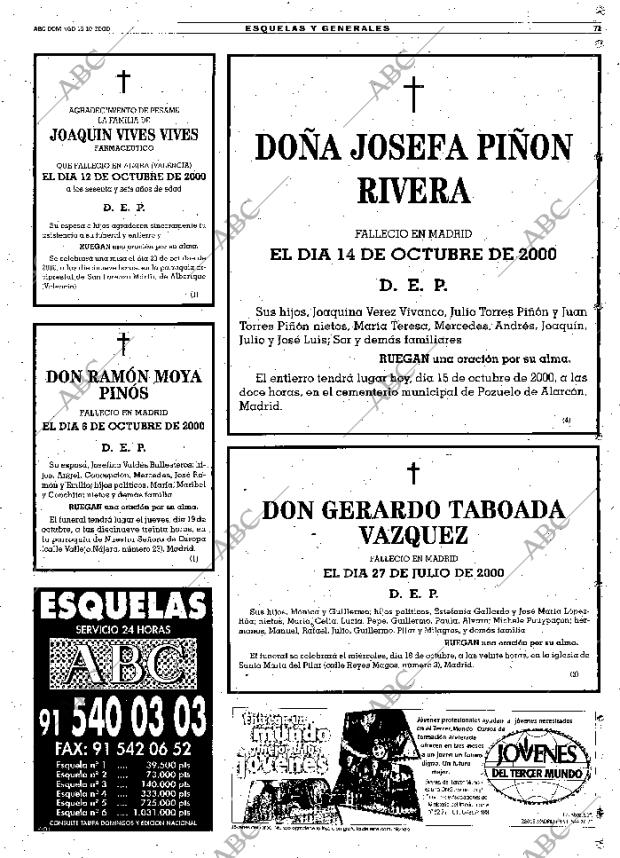 Esquelas Canal 7 Costa Rica Periodico Abc Madrid 15 10 2000 Portada Archivo Abc