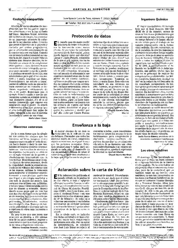 ABC MADRID 19-03-2001 página 12
