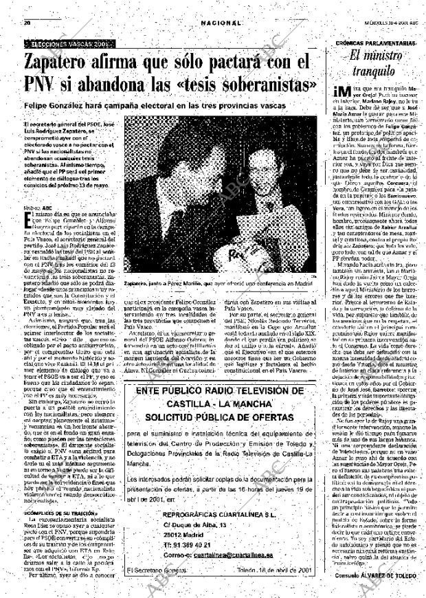 ABC MADRID 18-04-2001 página 20