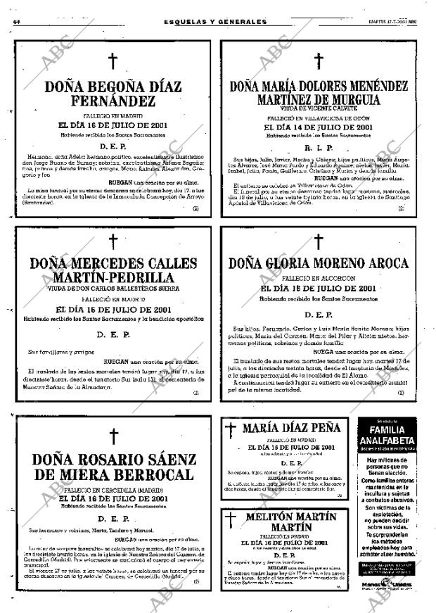 ABC MADRID 17-07-2001 página 64
