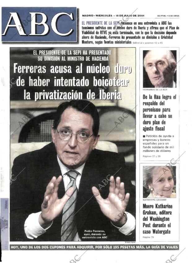 ABC MADRID 18-07-2001 página 1