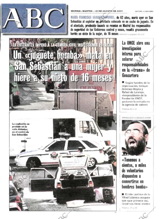 ABC MADRID 21-08-2001 página 1