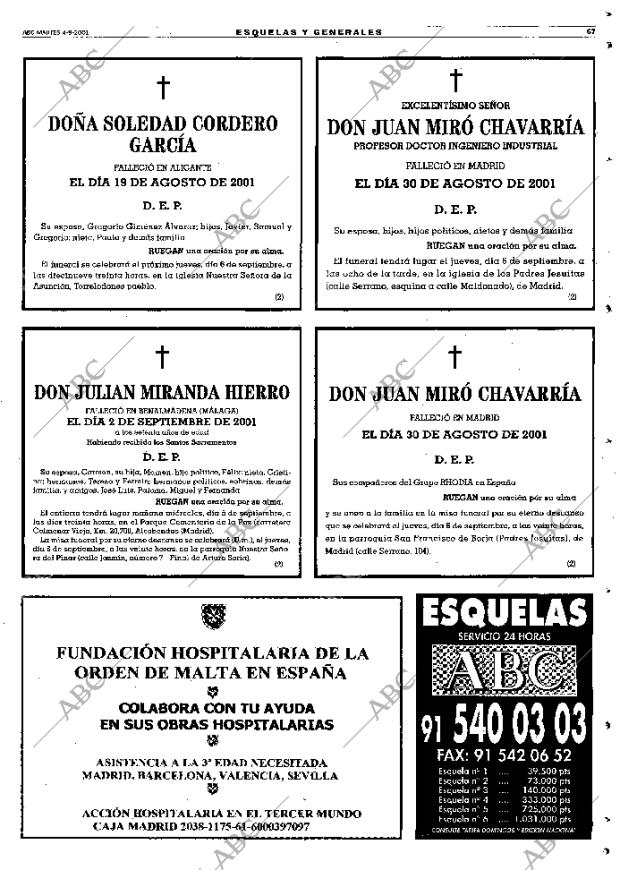 ABC MADRID 04-09-2001 página 67