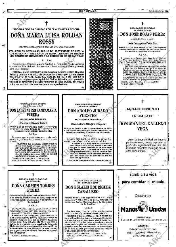 ABC SEVILLA 22-09-2001 página 74