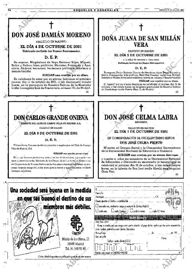 ABC MADRID 10-10-2001 página 74