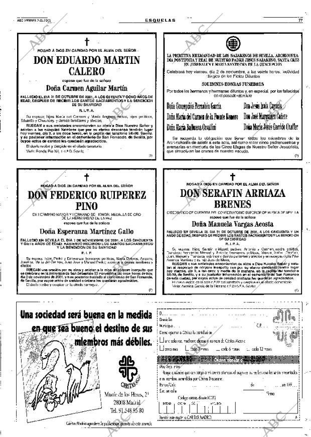 Periodico Abc Sevilla 02 11 2001 Portada Archivo Abc