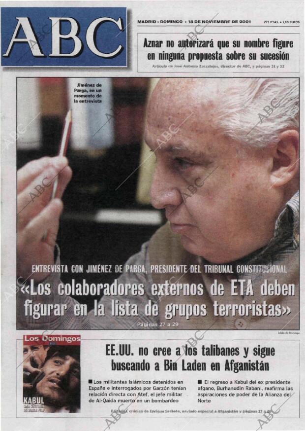 ABC MADRID 18-11-2001 página 1