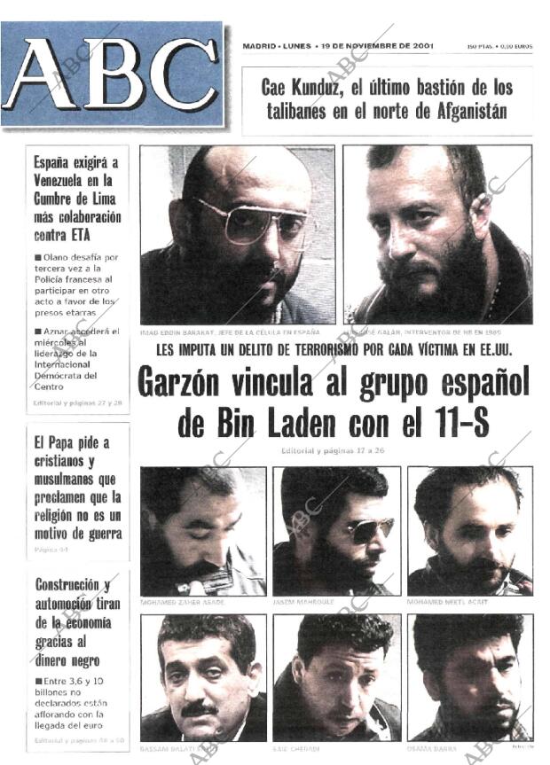 ABC MADRID 19-11-2001 página 1