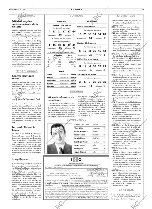 ABC MADRID 20-01-2002 página 63