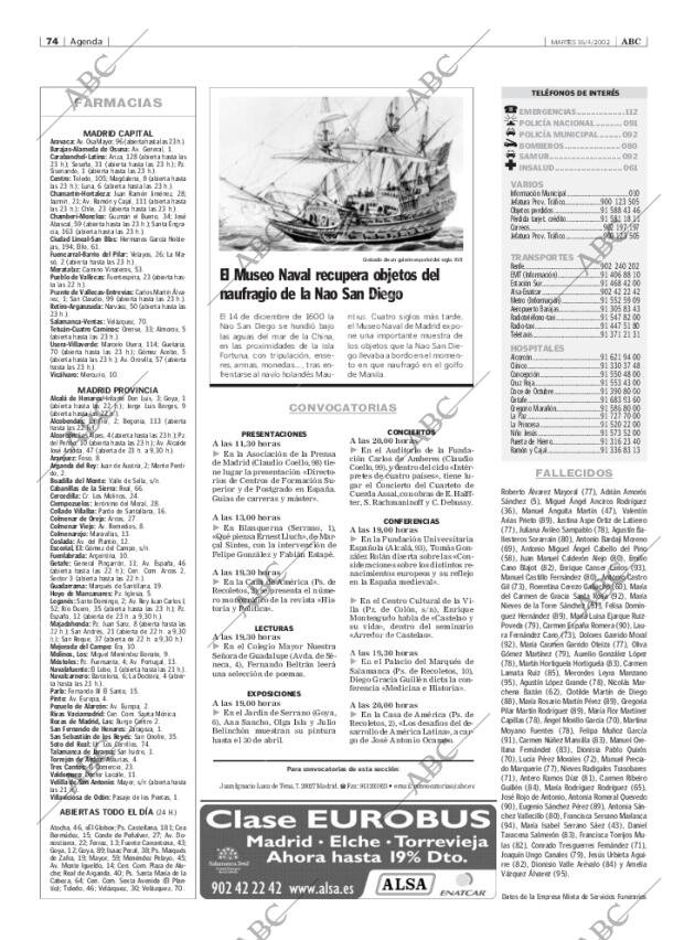 ABC MADRID 16-04-2002 página 74