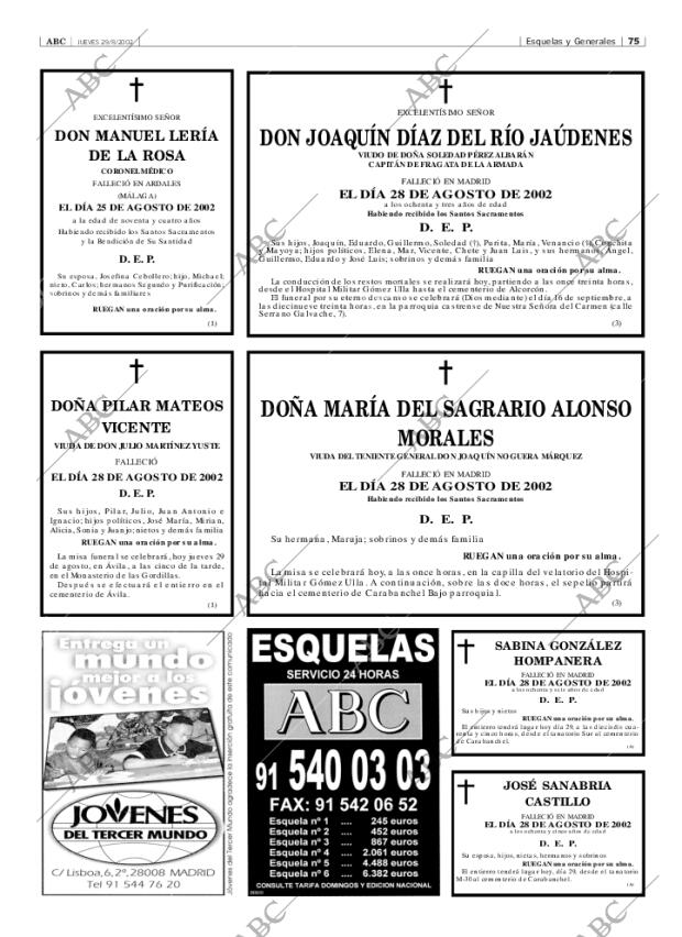 Esquelas Canal 7 Costa Rica Periodico Abc Madrid 29 08 2002 Portada Archivo Abc