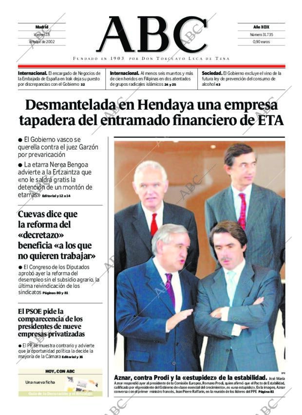 ABC MADRID 18-10-2002 página 1