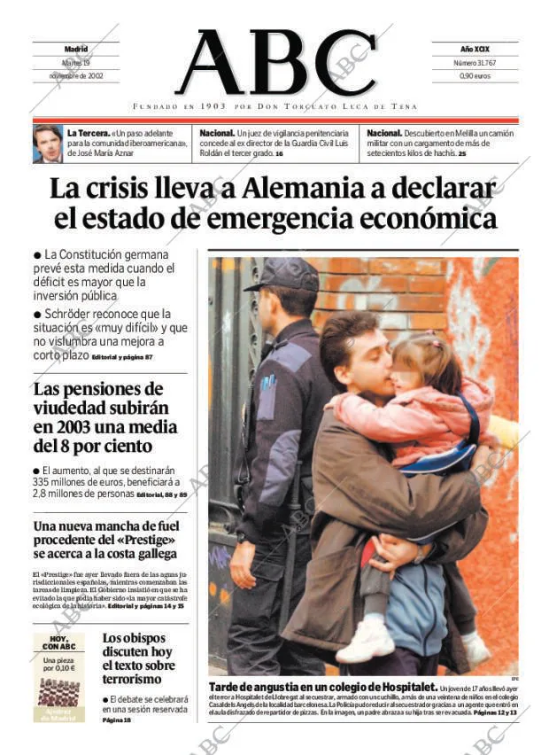 ABC MADRID 19-11-2002 página 1