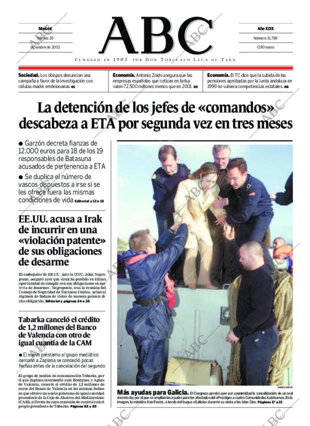 ABC MADRID 20-12-2002 página 1