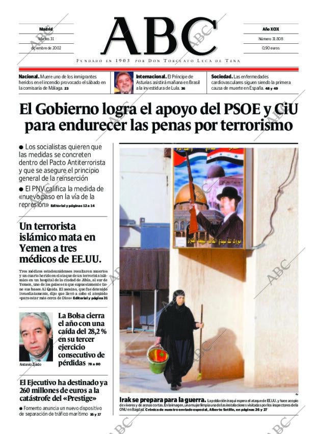 ABC MADRID 31-12-2002 página 1