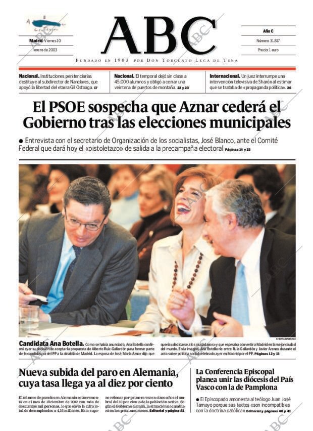 ABC MADRID 10-01-2003 página 1