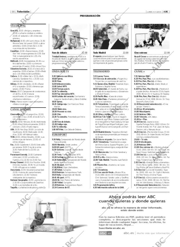 ABC MADRID 14-04-2003 página 98
