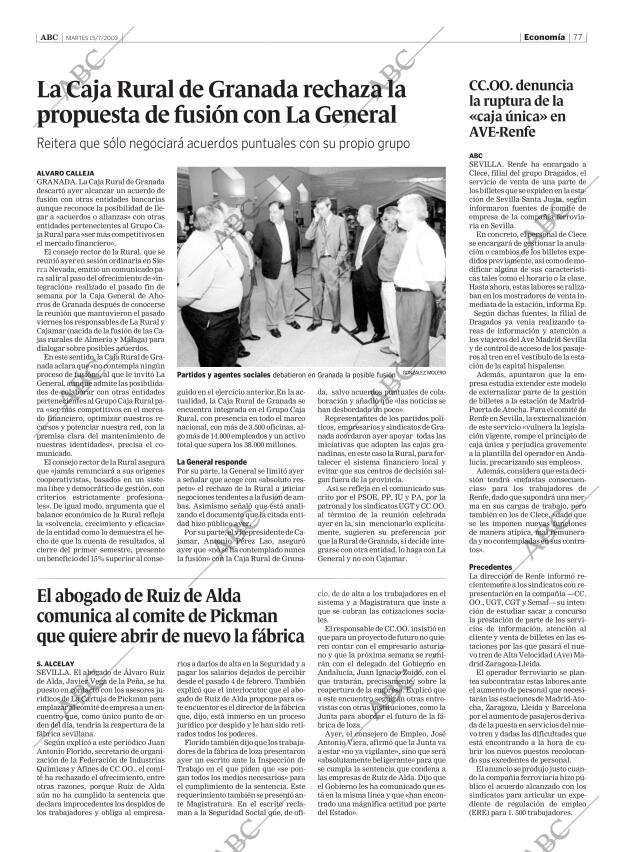 Periodico Abc Sevilla 15 07 03 Portada Archivo Abc