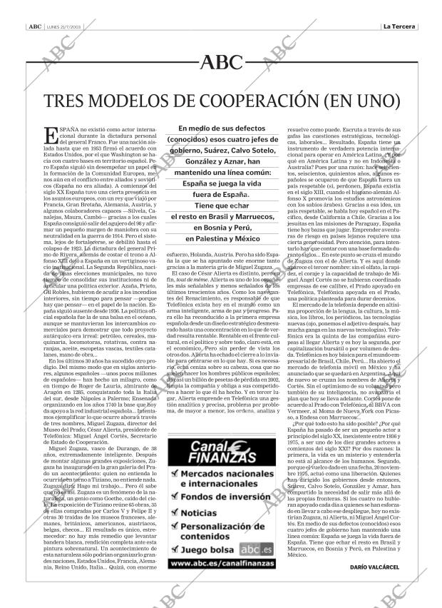 Periódico ABC CORDOBA 21-12-2003,portada - Archivo ABC