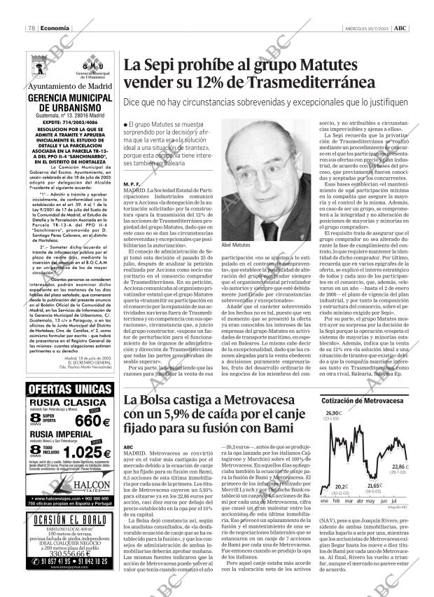 ABC MADRID 30-07-2003 página 78