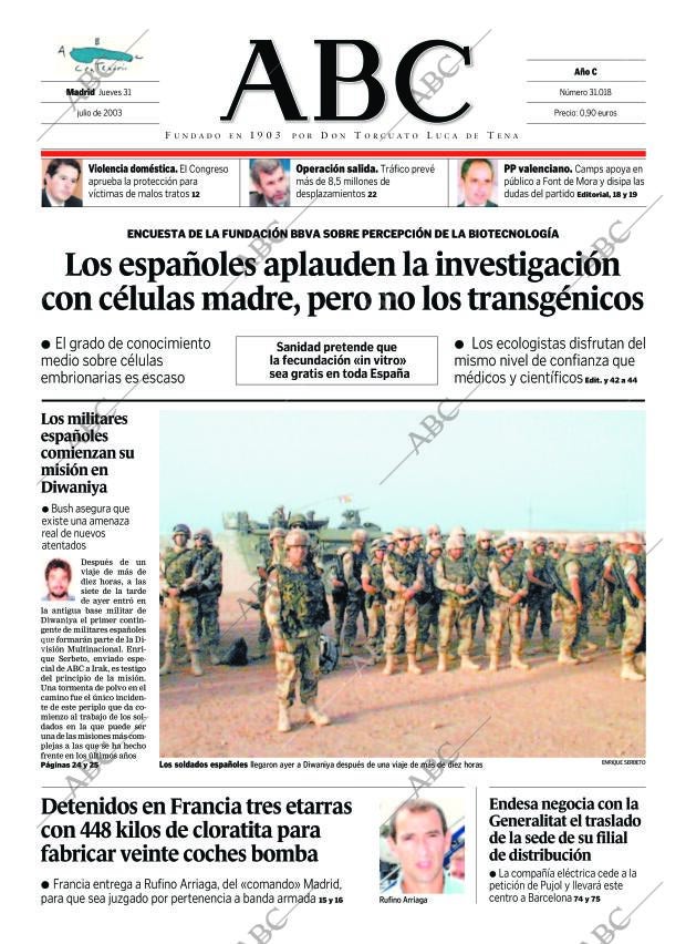 ABC MADRID 31-07-2003 página 1