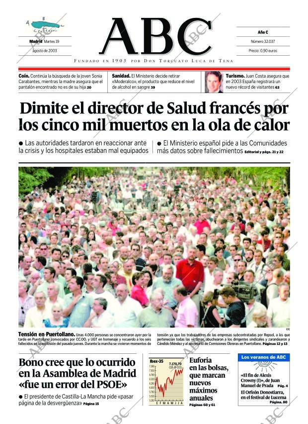 ABC MADRID 19-08-2003 página 1