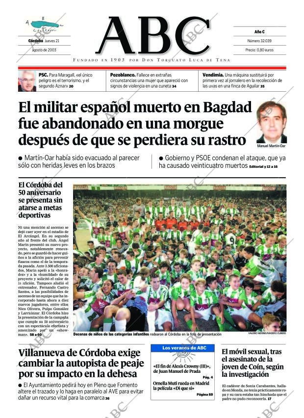 ABC CORDOBA 21-08-2003 página 1