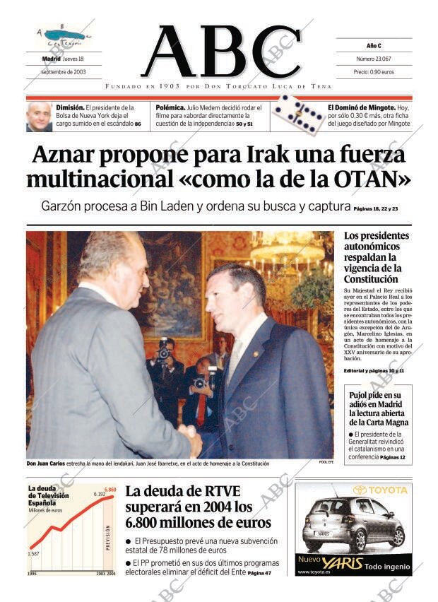 ABC MADRID 18-09-2003 página 1