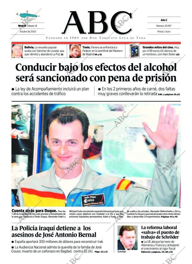 ABC MADRID 18-10-2003 página 1