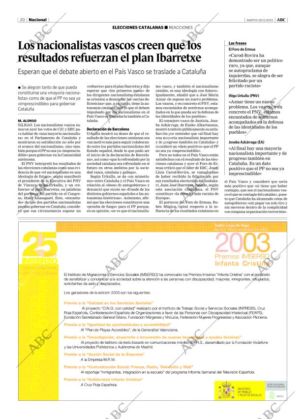 ABC MADRID 18-11-2003 página 20
