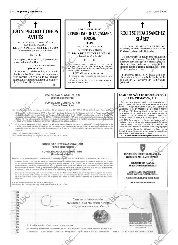 ABC MADRID 04-12-2003 página 74